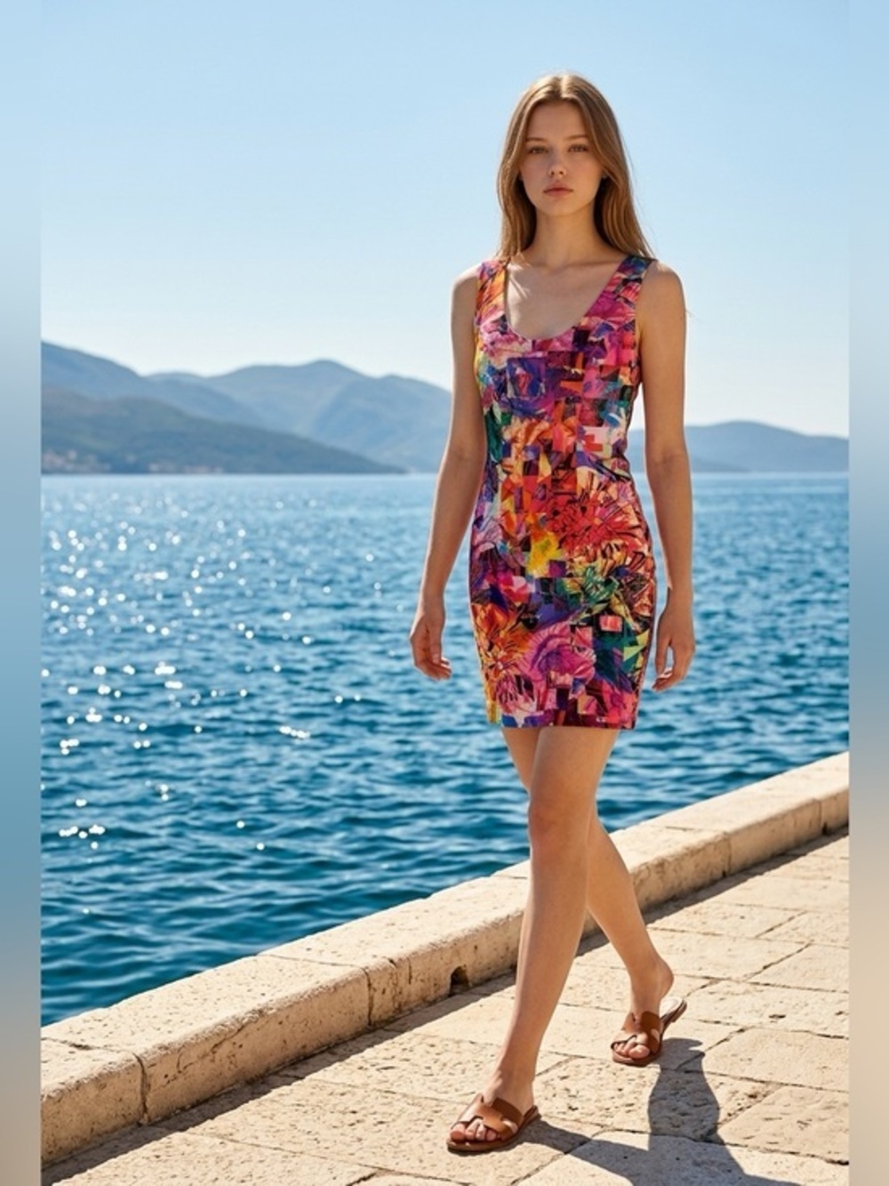 NAVEN GEOMETRIC COLORFUL FLORAL
SUMMER SHEATH DRESS SZ 2